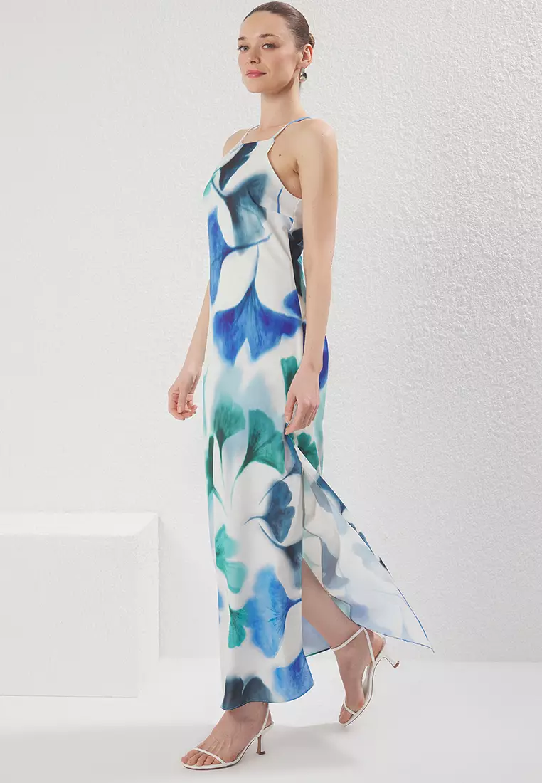 Light Blue Plain A Cut Maxi Woven Dress TWOSS23EL02238