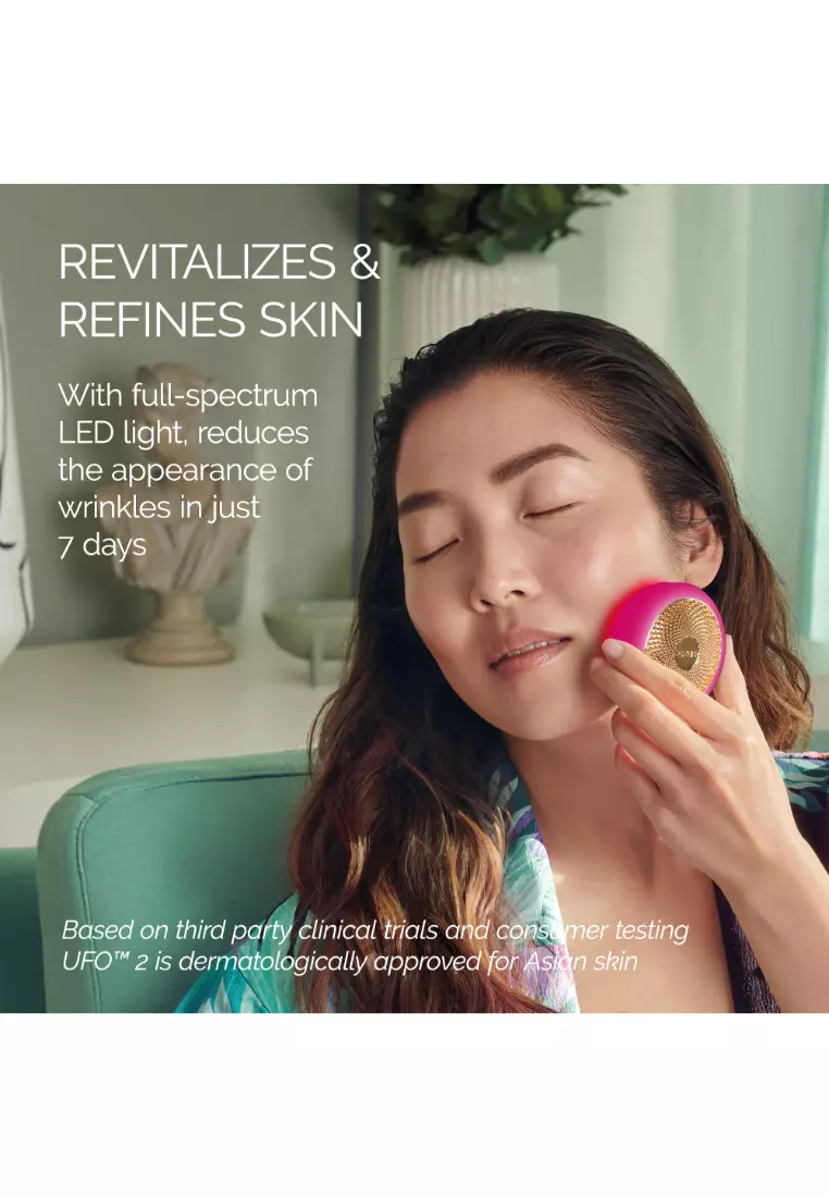 FOREO UFO 2 Full Facial Treatment Device with Advanced Heating Cooling LED Light Therapy Compatible With all UFO and Sheet Masks [2-Year Warranty] - Fuchsia