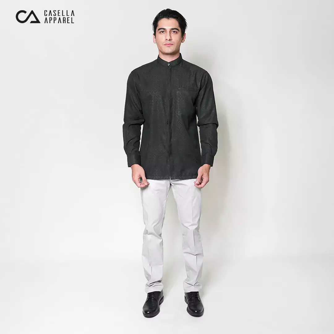 Casella Baju Koko Pria Lengan Panjang Motif Elegan | Baju Koko Yusuf 9996 Black