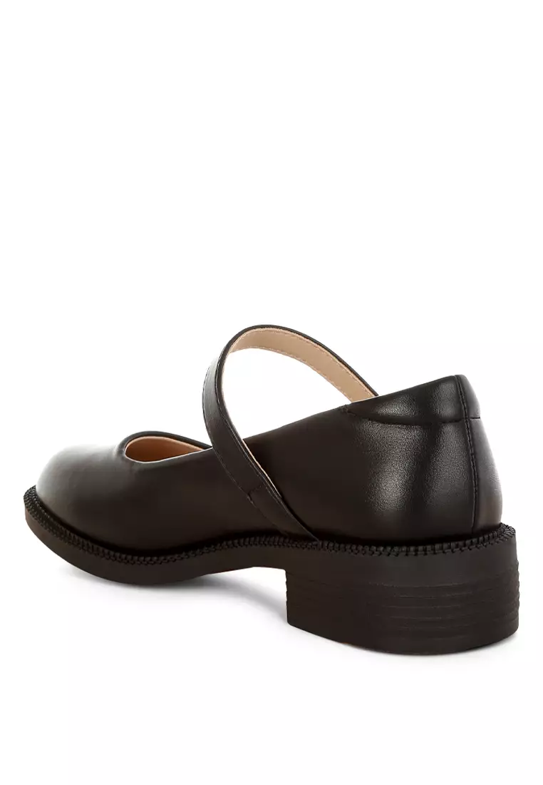 Faux Leather Mary Jane Shoes in Black