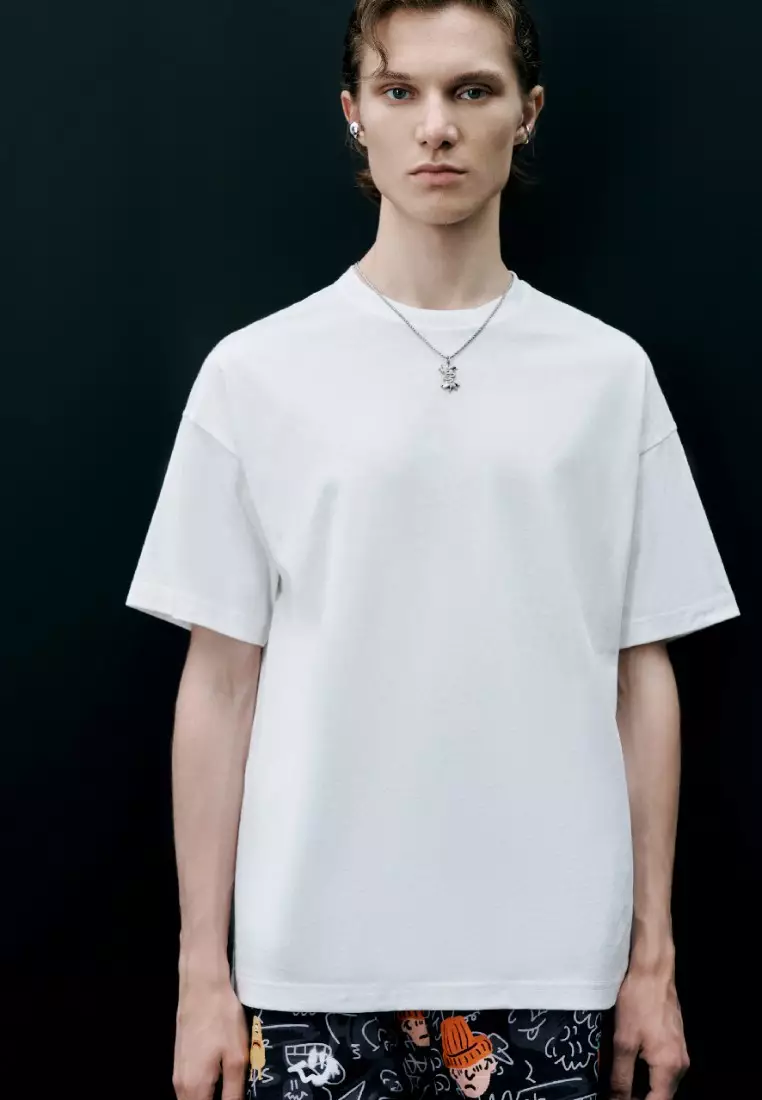 Drop Shoulder White T-shirt