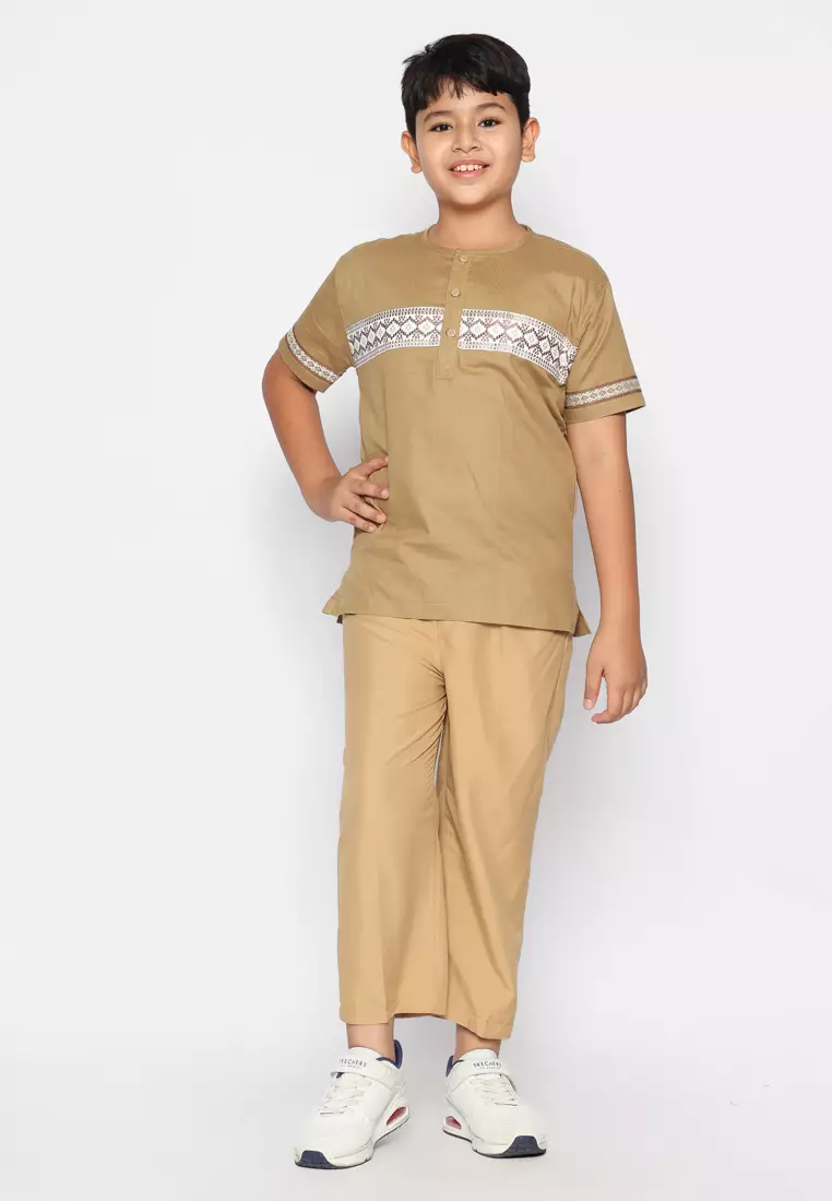 Baju Koko Set Anak Laki Bordir Lentera Brown - GENUINE