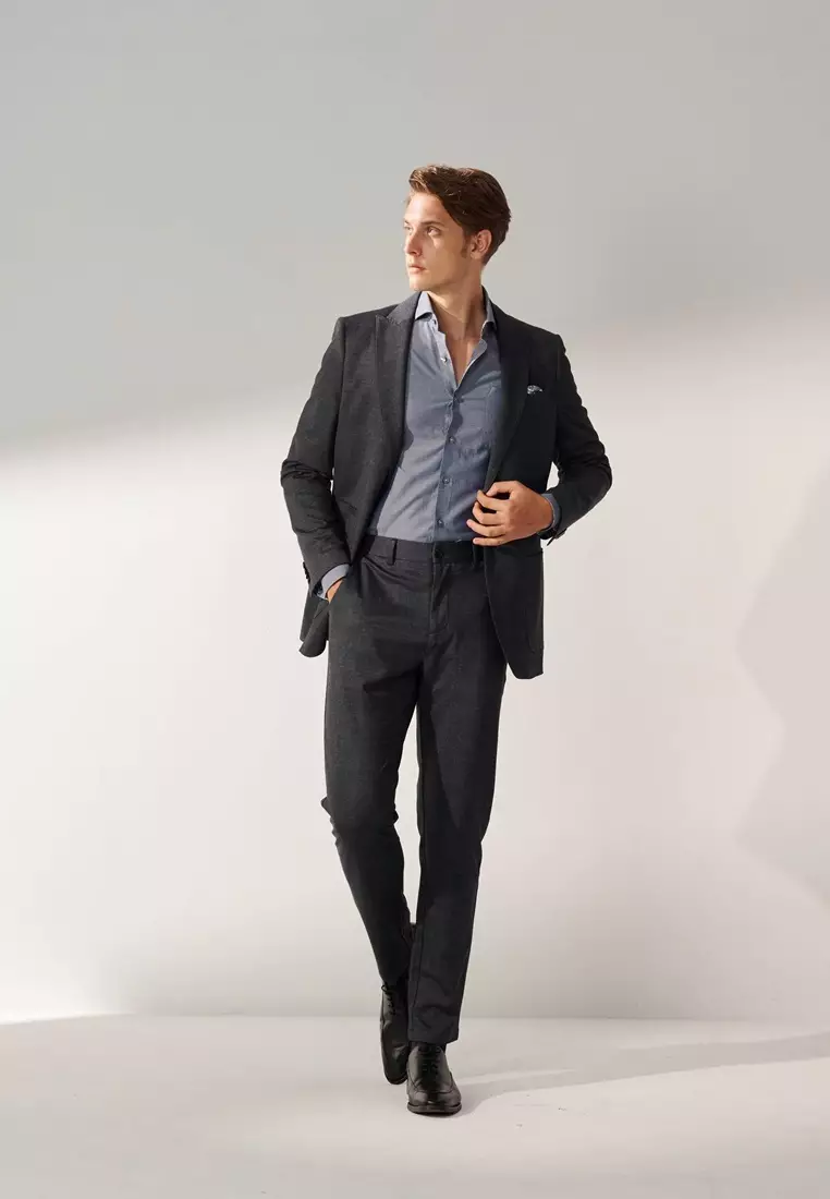 Gray-blue Check Slim Stretch Jersey Trousers