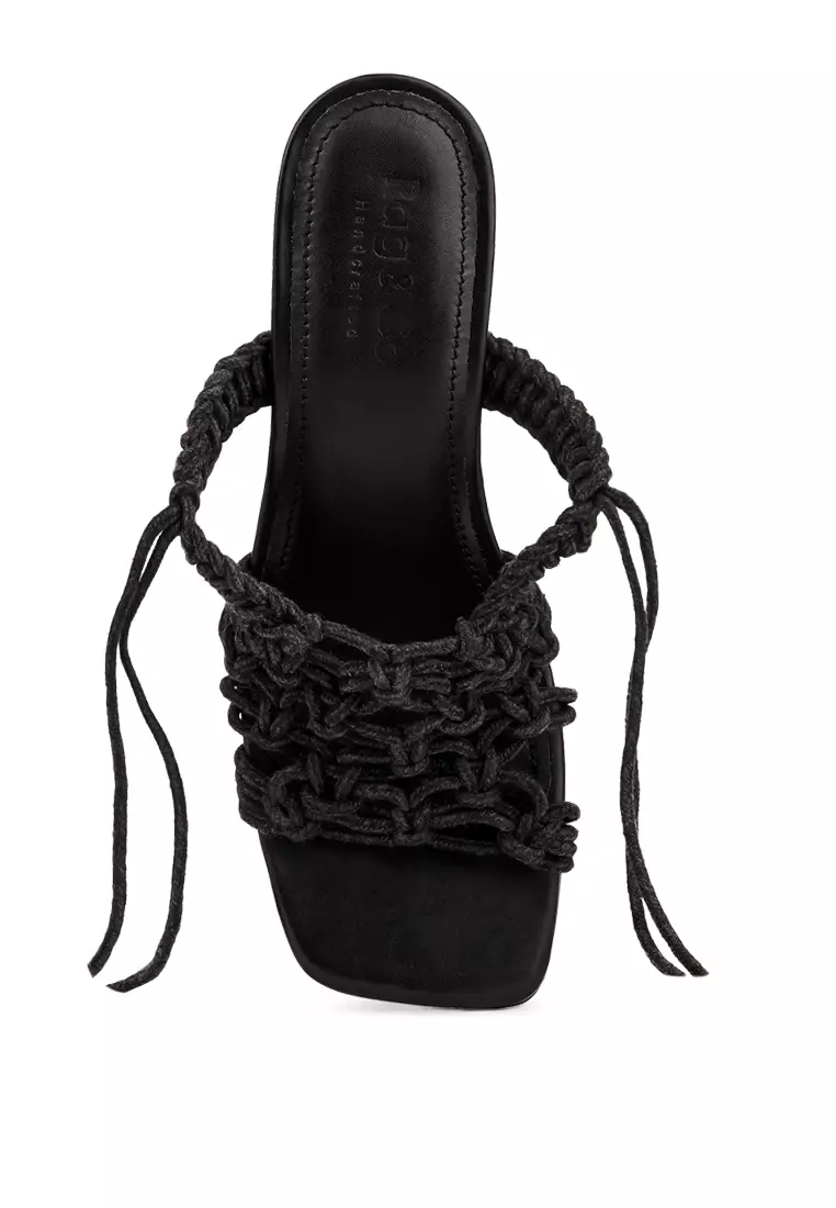 Black Braided Handcrafted Lace Up Sandal