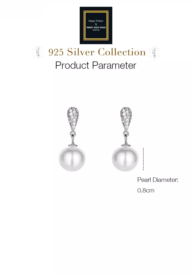 925 Silver Zircon Waterdrop Faux Pearl Earrings JW AR-M05101