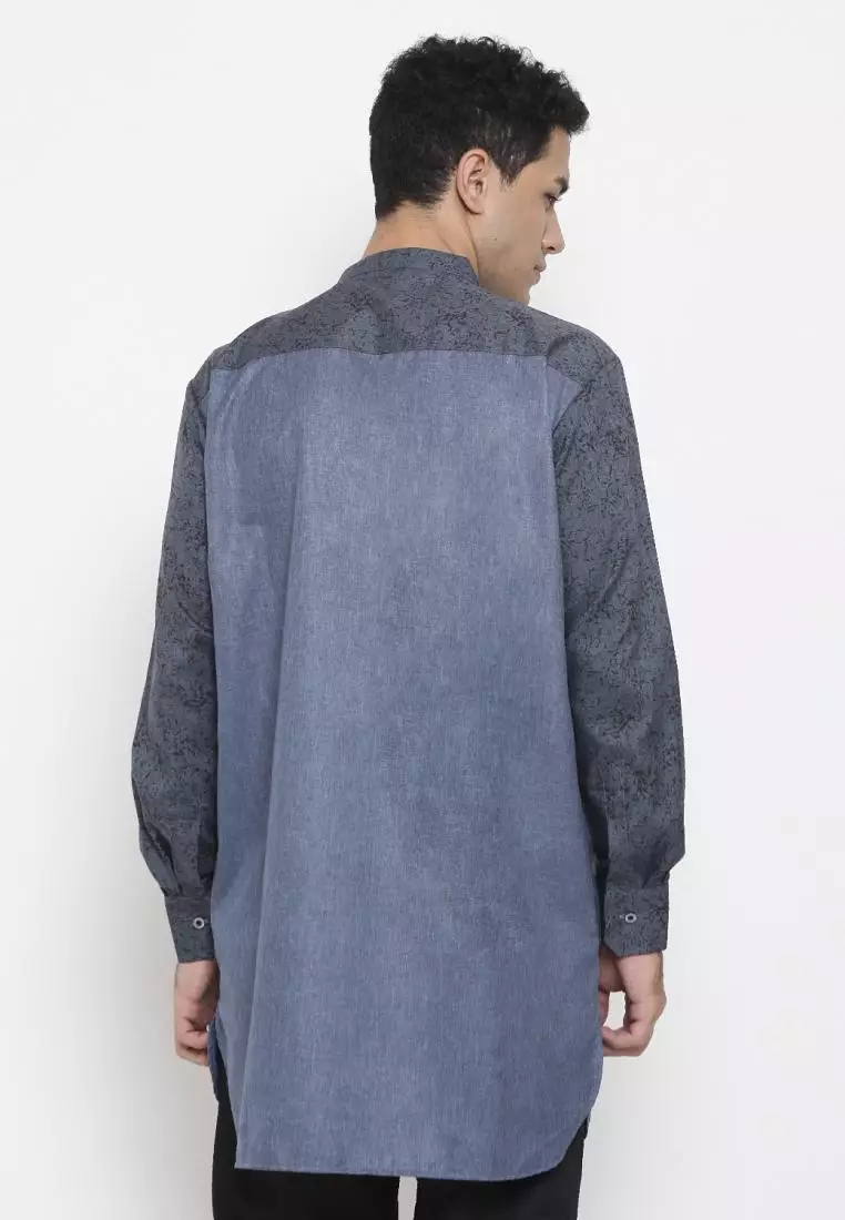 Zayidan Baju Koko Gamis Muslim Pria Fudail Pjg - Biru Polos