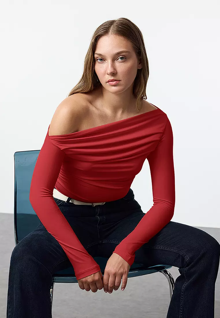 Drape Detailed Long Sleeve Blouse