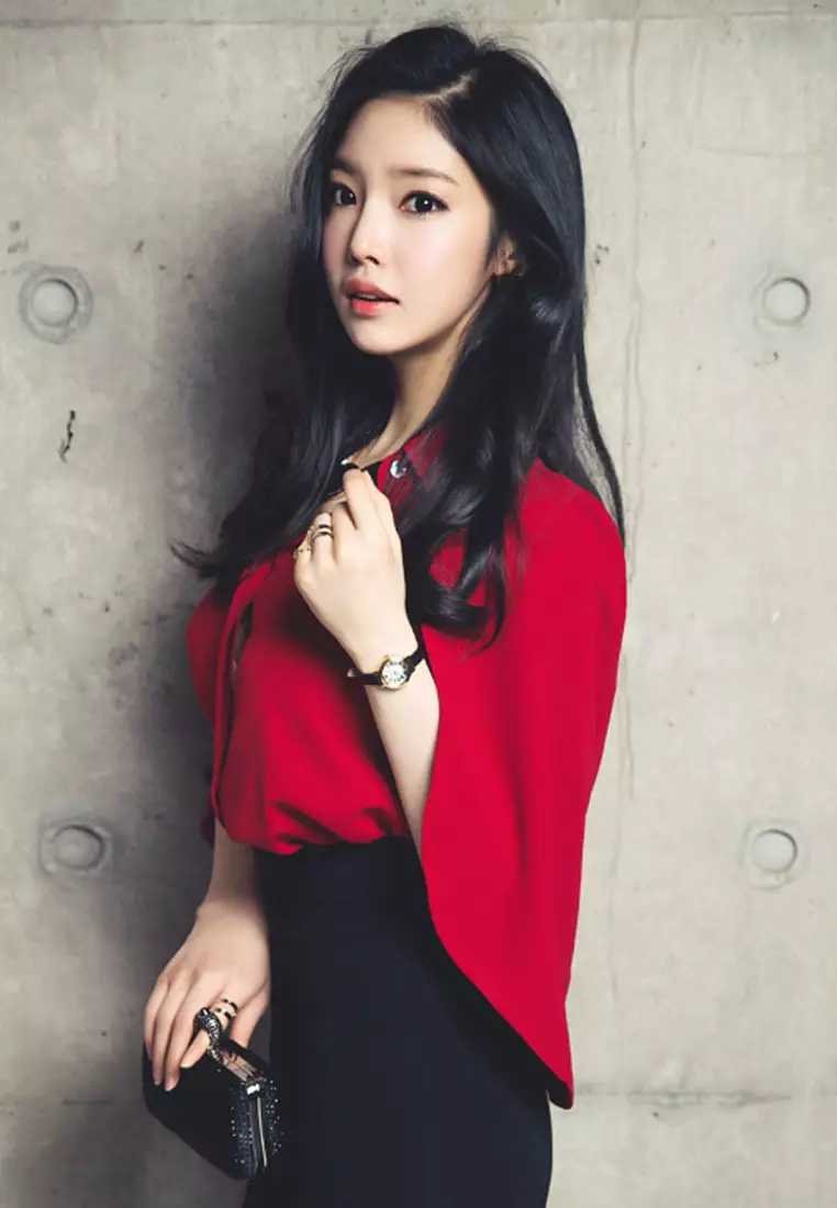 Red Chiffon Cape Shawl Button Down Top A083118