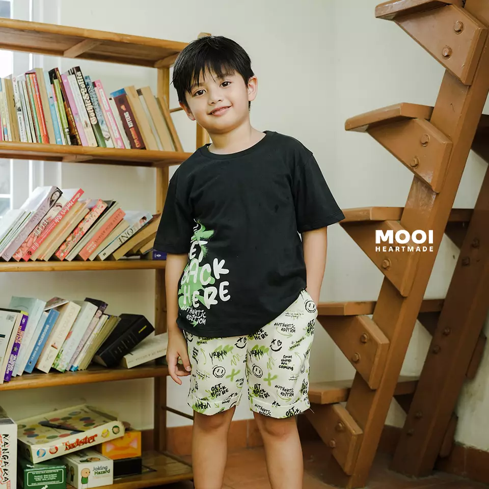 Mooi Setelan Anak Kaos Anak Tshirt Street Graffiti Set - Blue Navy