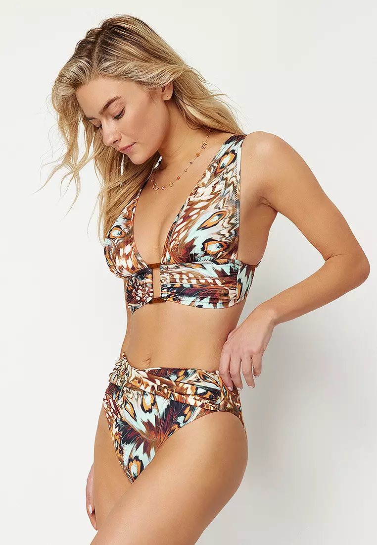 Abstract Patterned Knotted High Waist Hipster Bikini Bottom