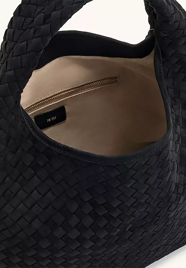 Iaura Faux Suede Woven Shoulder Bag - Black
