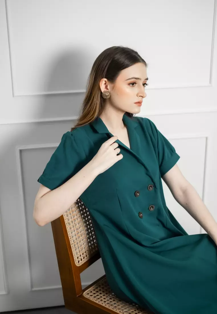 Urban Exchange Verita Teal Green Dress - Midi Dress Gaun Wanita