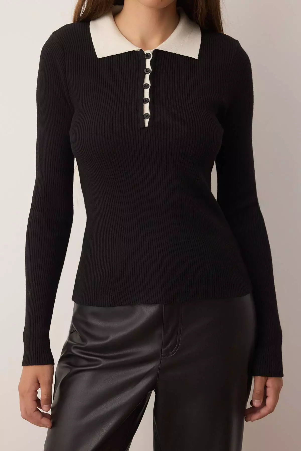 Black Premium Yarn/Special Yarn Waist Draped Thin Knit Sweater Twoaw26Kz00163