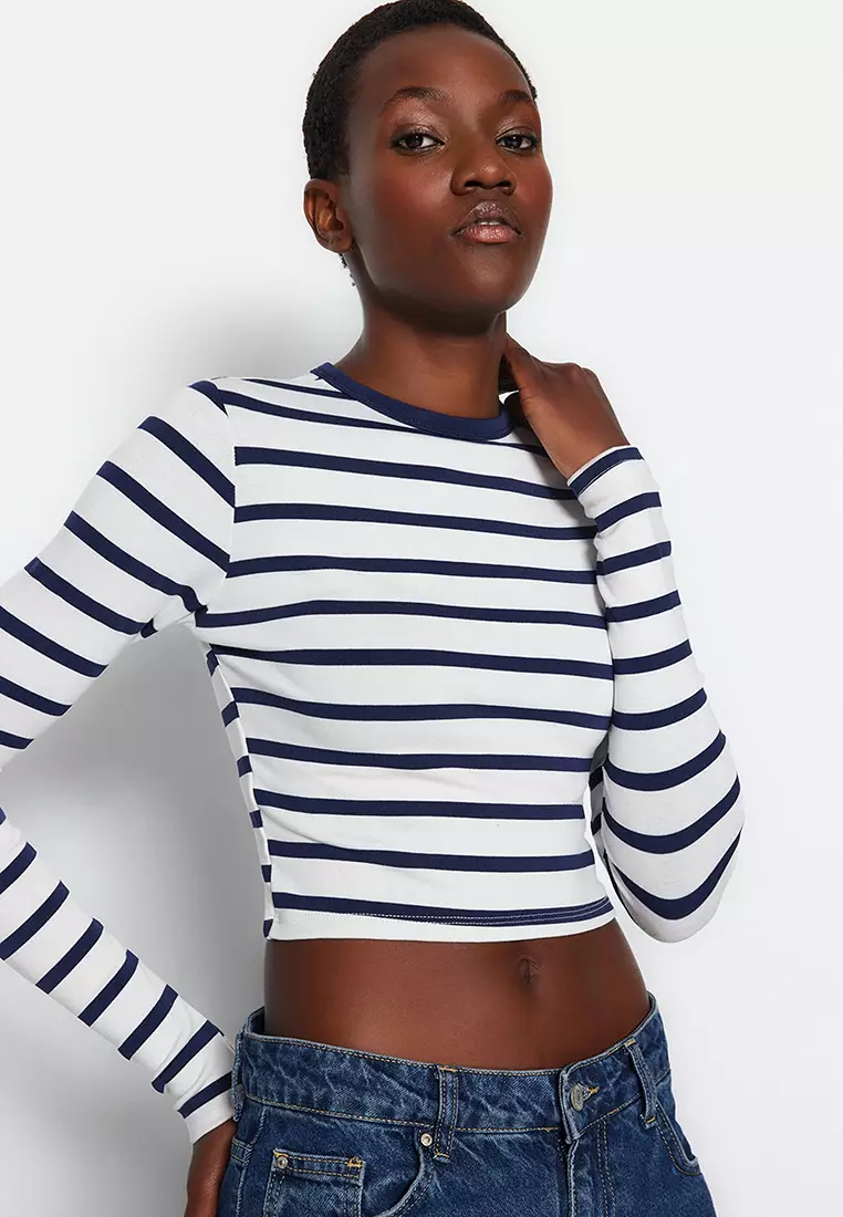 Striped Fitted Crop Knit Top