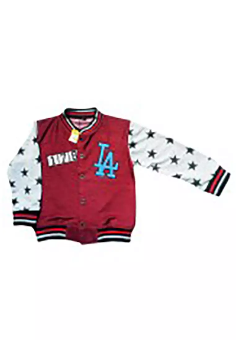 Wakakids Pakaian Bayi Anak Laki Laki Baju Atasan Jaket Varsity Motif LA Usia 6 Bulan Hingga 3 Tahun 2188 - Maroon