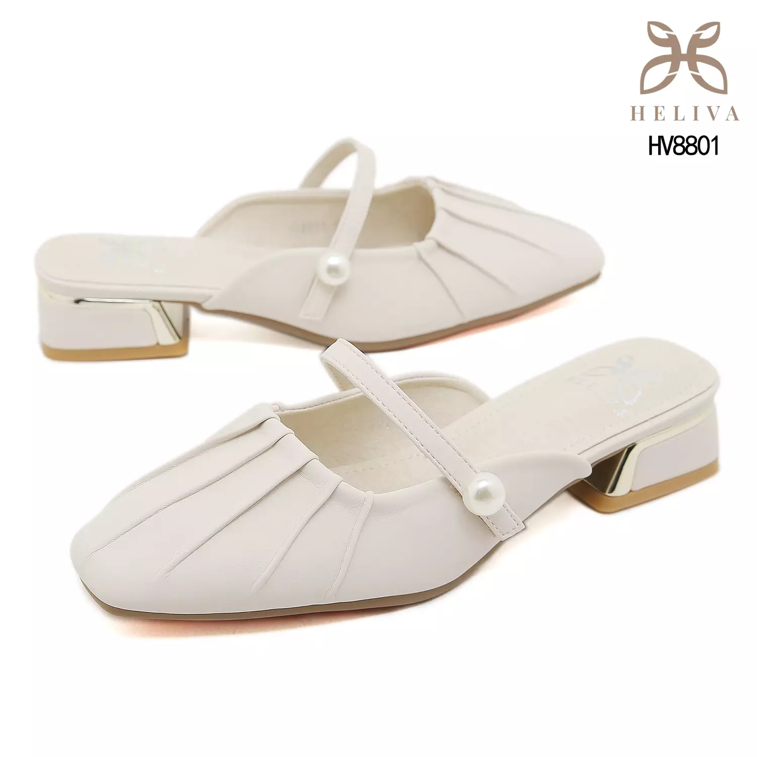 Heliva Aurel Classic Pleated Mules with Minimalist Strap and Statement Pearl Charm HV8801