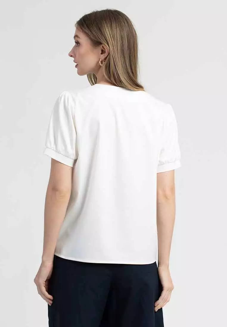 Elia Bow Front Top with Puff Short Sleeves