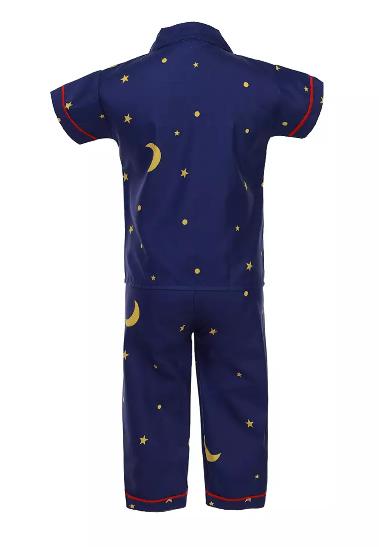 Joyce Piyama Anak Unisex Motif Bintang Childrens Pajamas Short Sleeve Material Cotton ORIGINAL - Navy