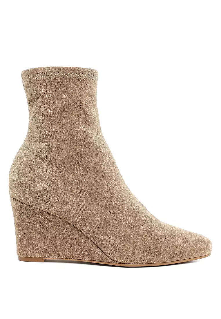 Discount on London Rag  shoes - SKU: Microfiber Wedge Sock Boots in Beige