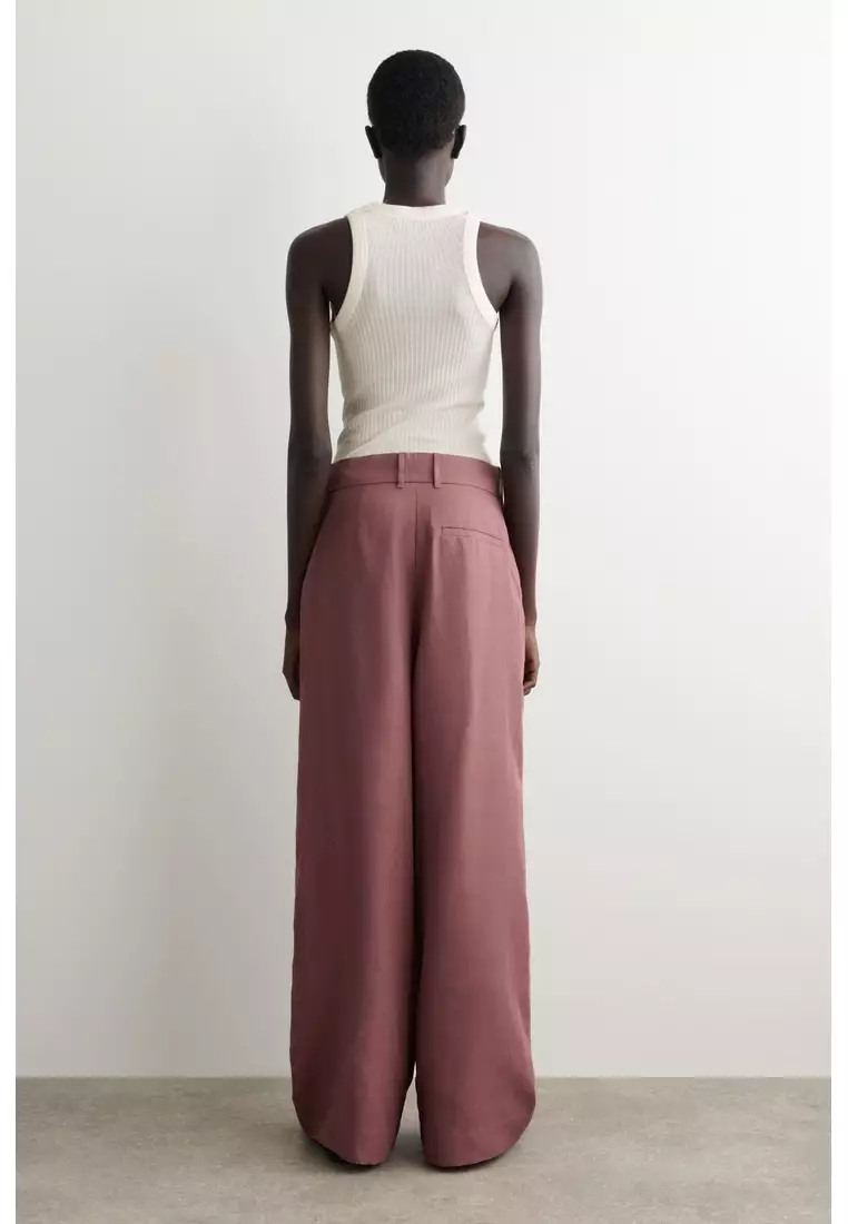 RELAXED LINEN-BLEND WIDE-LEG TROUSERS