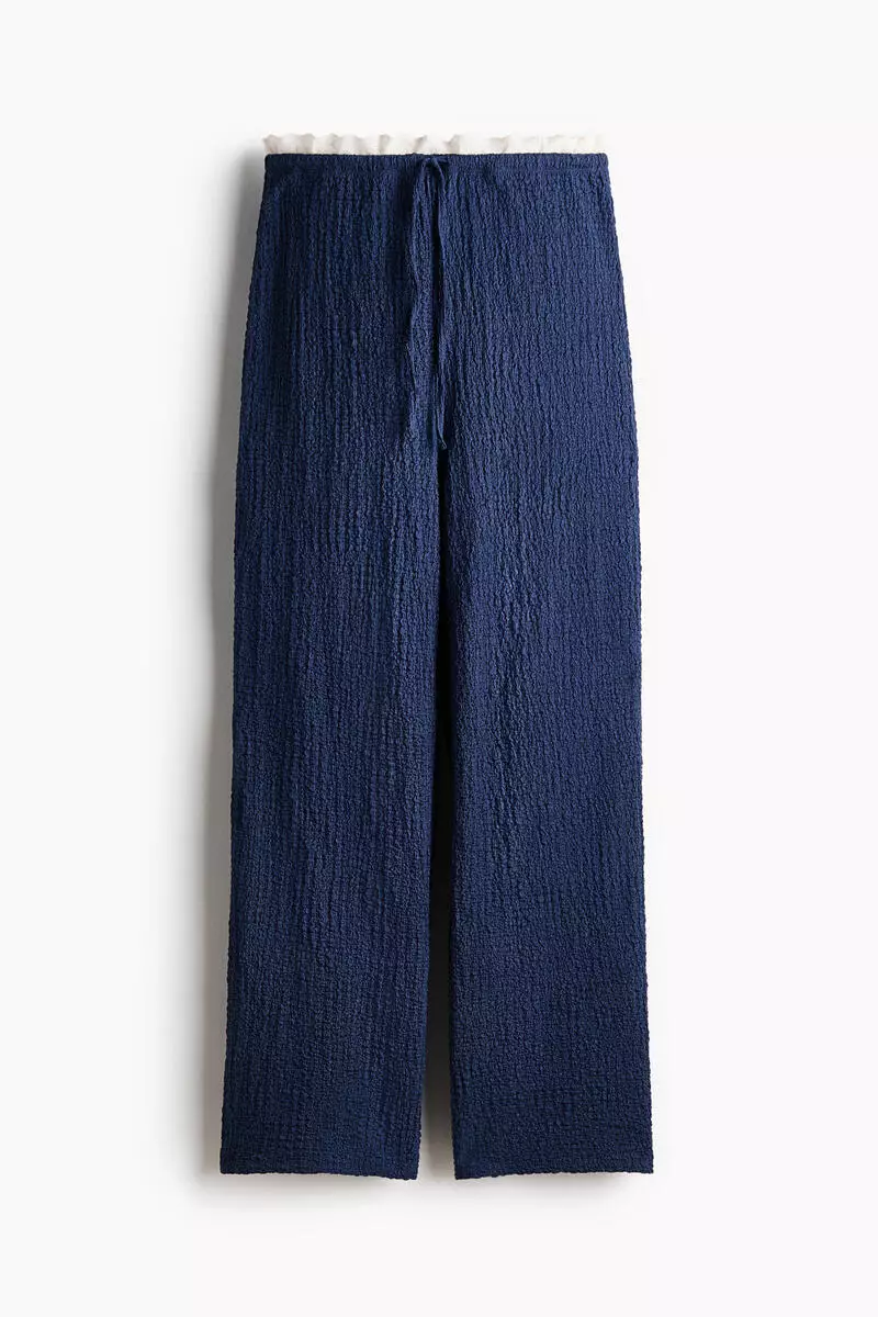 Frill-trimmed crinkled trousers