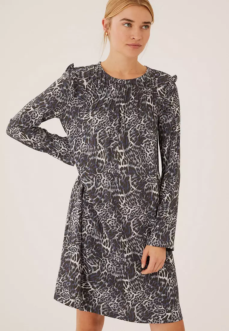 Jual Marks & Spencer Animal Print Round Neck Pintuck Shift Dress ...