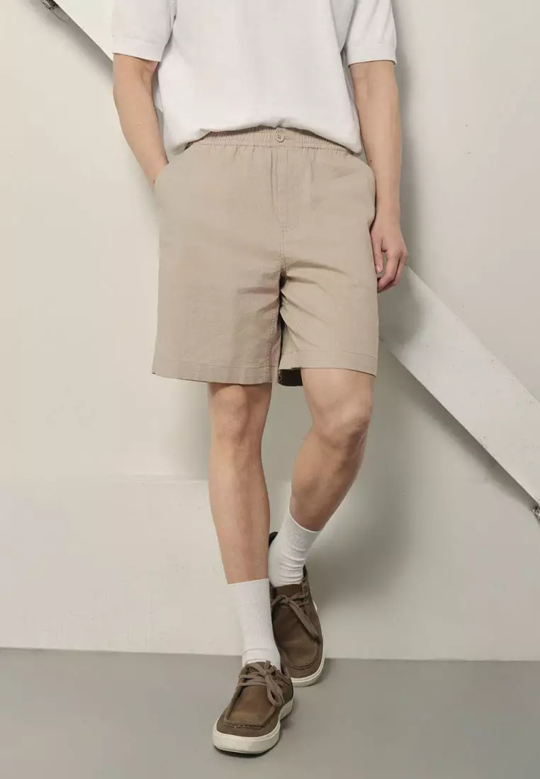 Korea Collection Men's Linen Cotton Elastic Waist Shorts 01106597