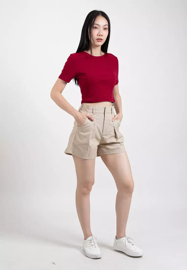 Forest Ladies Casual Knit Crop Top Women Crop T-Shirt - 822357-56Maroon