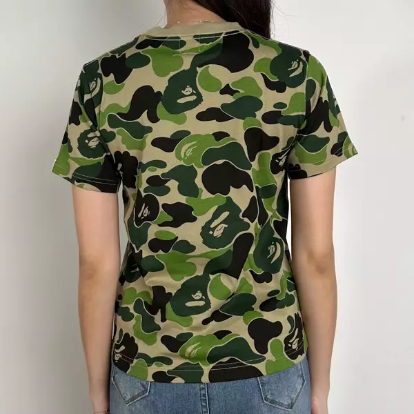 Kaos BAPE HEAD CIRCLE BUSY WORK WHITE FULL CAMO GREEN TSHIRT KIDS 100% ORIGINAL