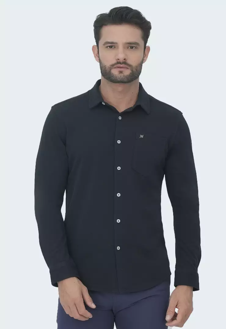 Johnwin - Kemeja Formal Pria - Model Basic - Katun Knitting - Lengan Panjang - Slim Fit - Milan Collection