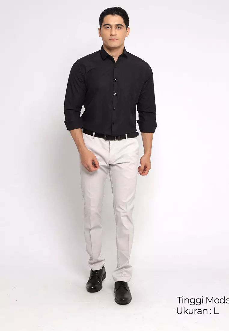 Simple Perfect Kemeja Pria Lengan Panjang Solid Basic | Kemeja Lengan Panjang Gallant 7714 Black