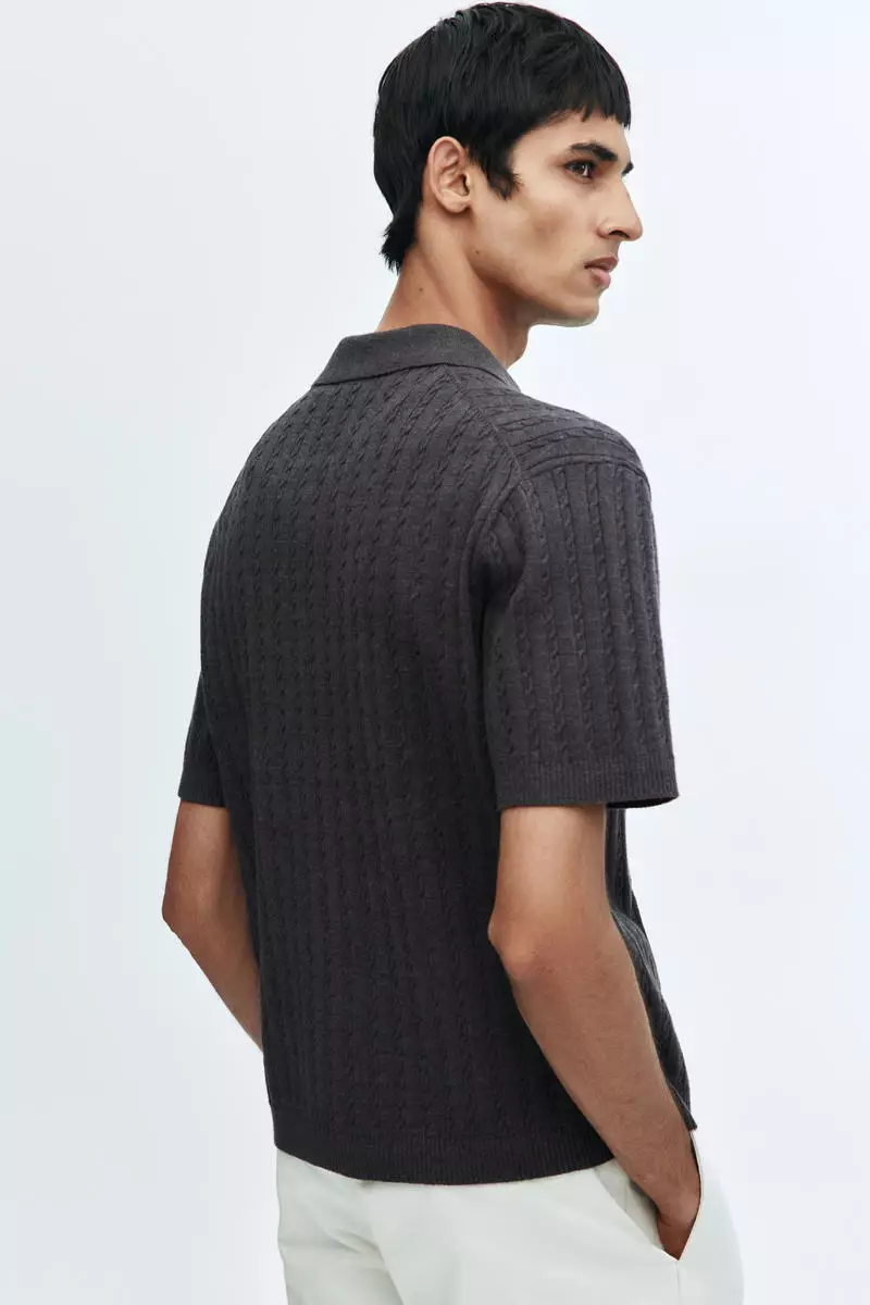 Regular Fit Cable-knit short-sleeved shirt