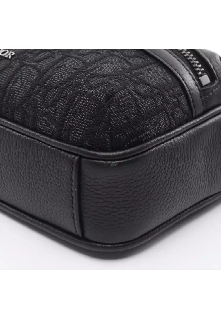 Pre-Loved Christian Dior Rider 2.0 zip Messenger bag mini oblique jacquard Shoulder bag canvas leather black