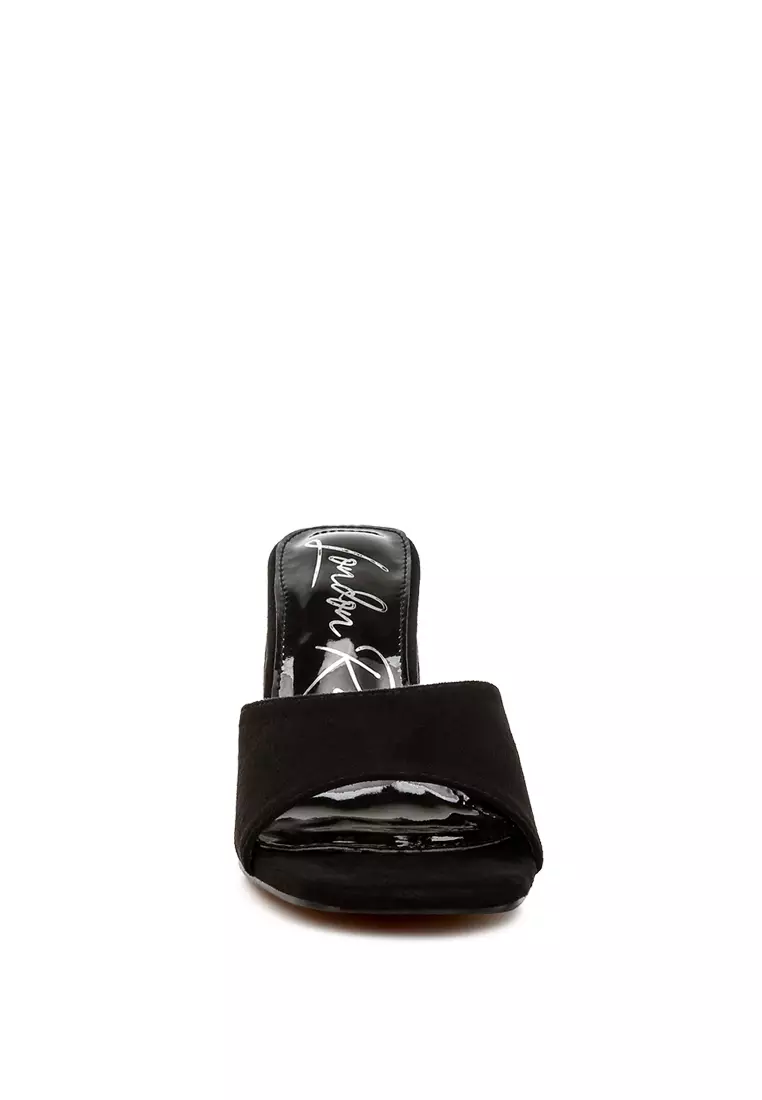 Sandal Micro Suede Hak Bulat berwarna Hitam