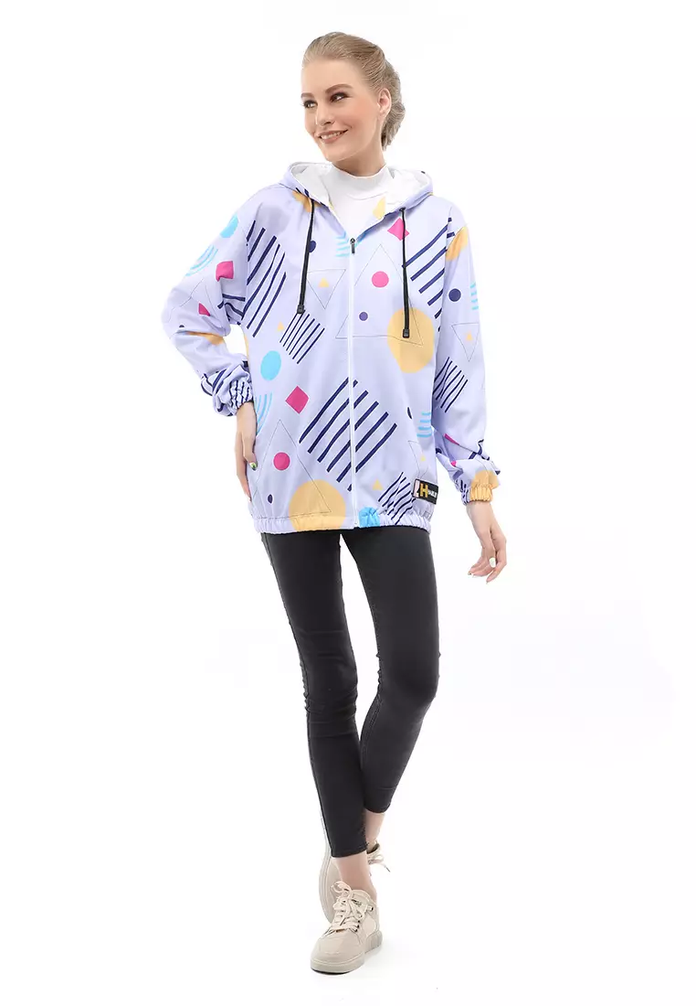 Hardwin Jacket Outer Wanita Jaket Hoodie Sepeda Segitiga Motive Material Parasut ORIGINAL - Lilac
