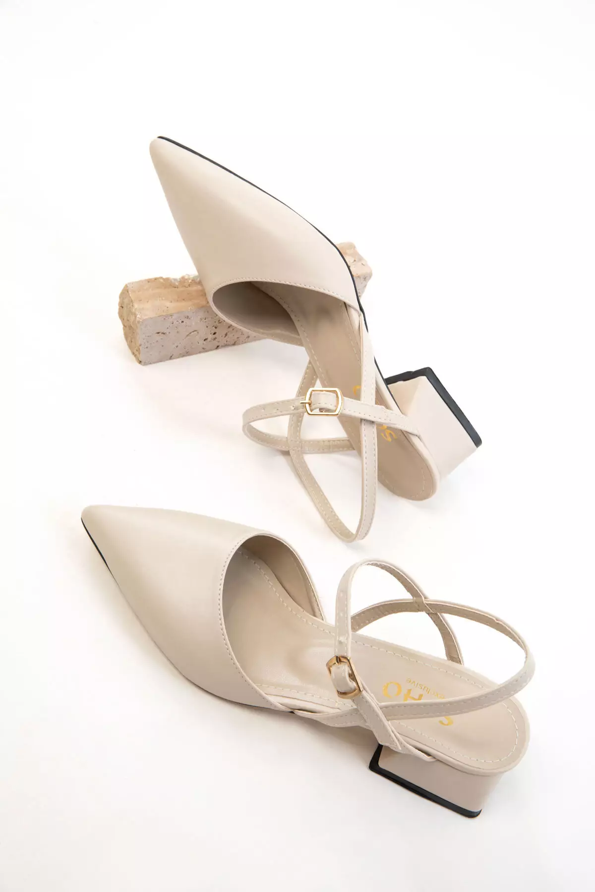 Beige Women's Classic Heeled Shoes 20655