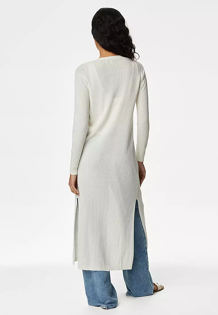 Ribbed Longline Cardigan with Linen