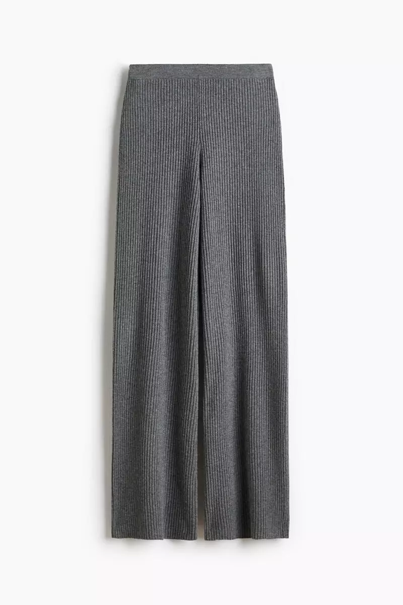 Wide rib-knit trousers