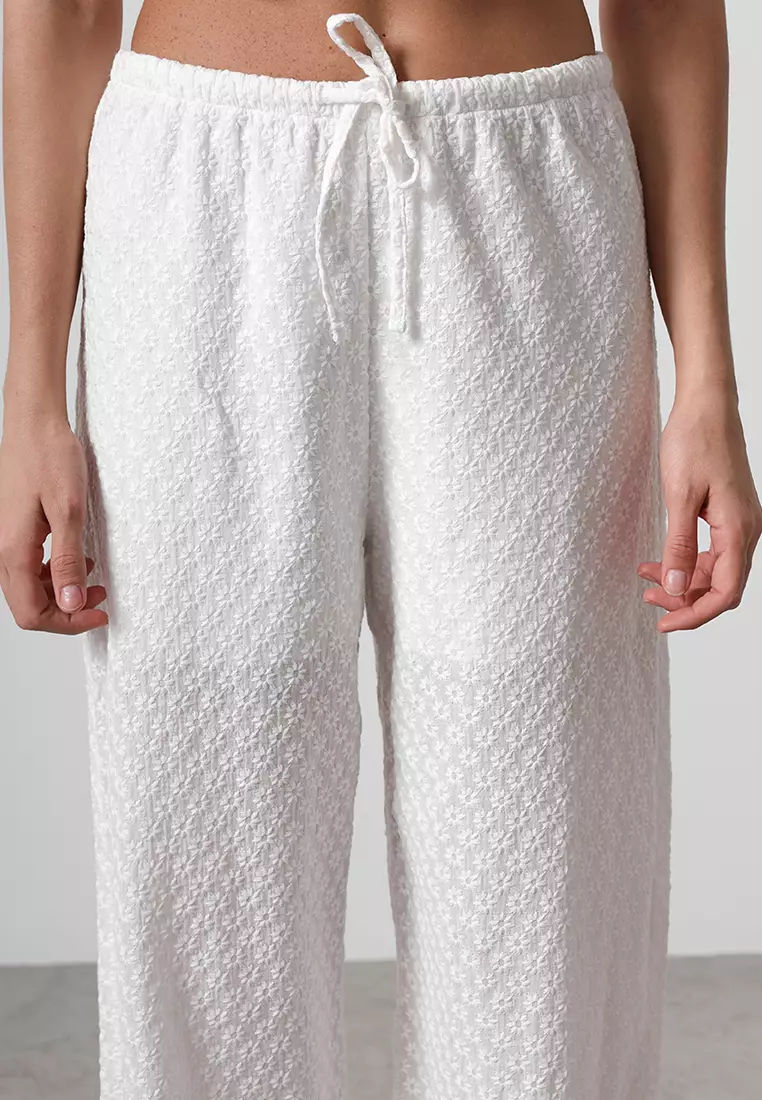 White Laced Brode Straight Cut Trousers TWOSS25PL00044