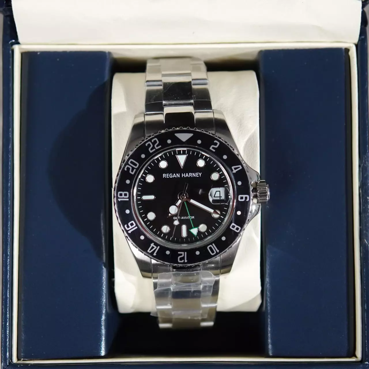 Jam Tangan REGAN HARNEY RH 009-03 GMT AVIATOR BLACK STAINLESS STEEL WATCH 100% ORIGINAL - OS