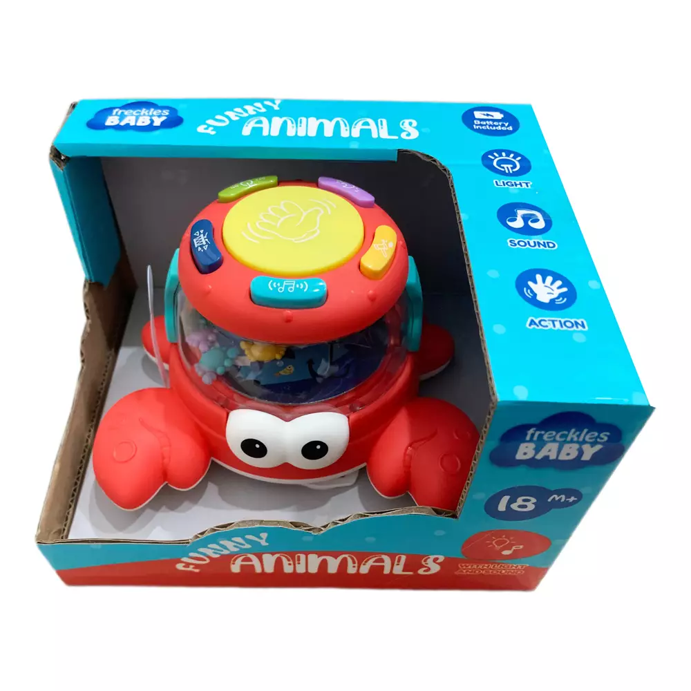 Freckles Baby Funny Animals CRAB Drum With Light and Music (Termasuk Baterai) - Mainan Aktivitas Edukasi Bayi