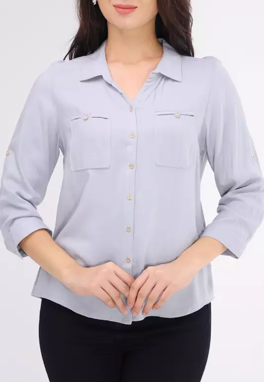 Woven Plain Boldtwill 3/4 Slv. Blouse