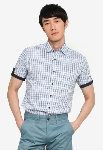 Août blue Août Singapore - Mens Short Sleeved Cotton Checkered Shirt - Valerie FB027AA36B0A7EGS_1