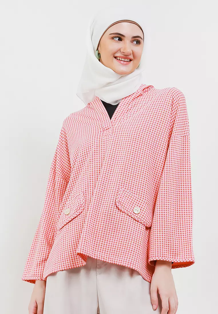 MFMW Mulligan Atasan Blouse Pink Motif Kotak