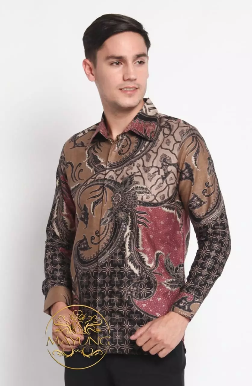 Wisana Ungu Kemeja Batik Pria Premium Slimfit Modern Lengan Panjang