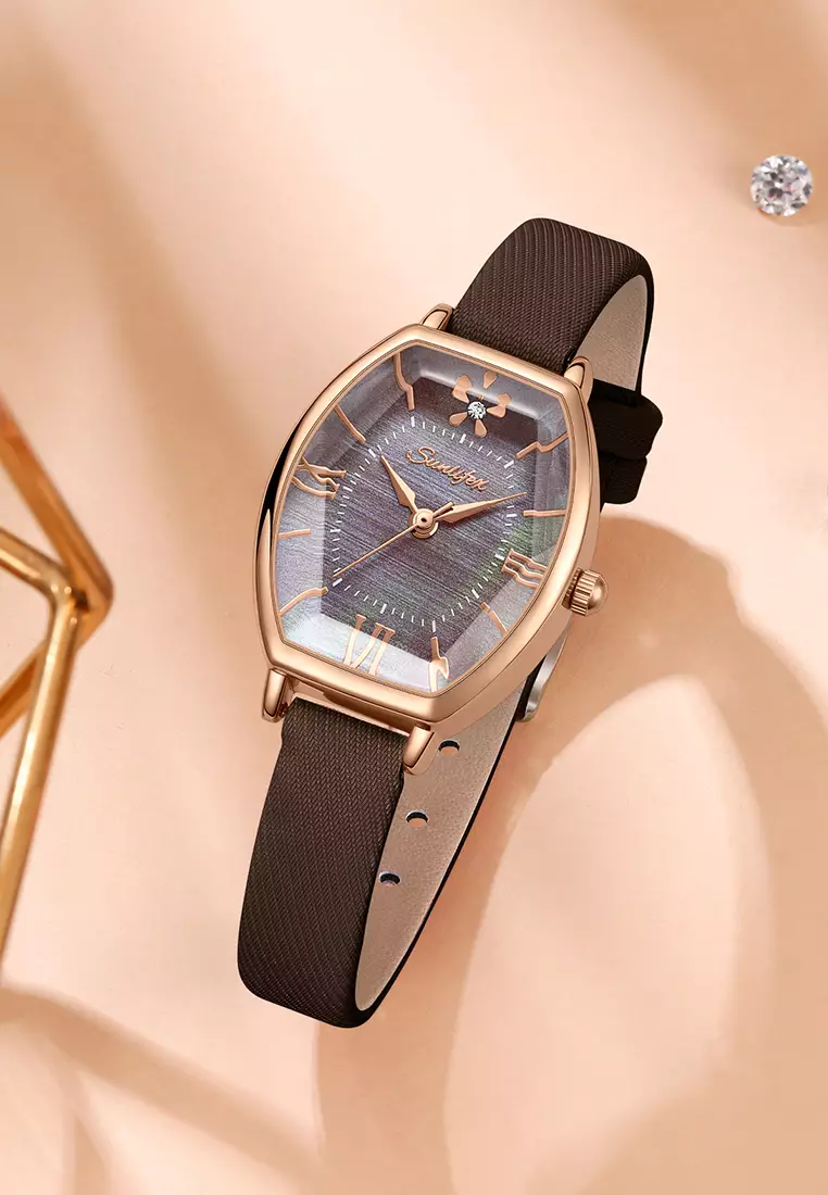 Jam Tangan Wanita Original Kasual Tali Kulit Elegan Style Jam Tangan Cewek SL6118 brown