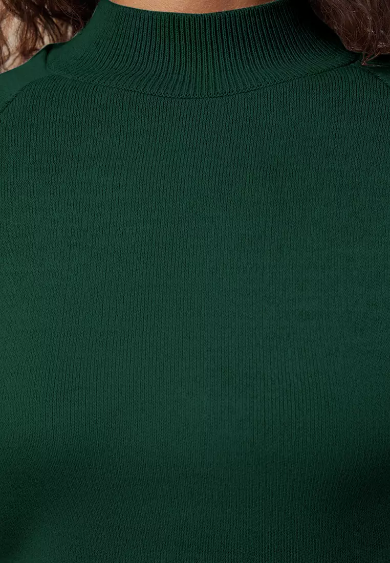 Emerald Green Crop Basic Knitwear Bottom Top Set