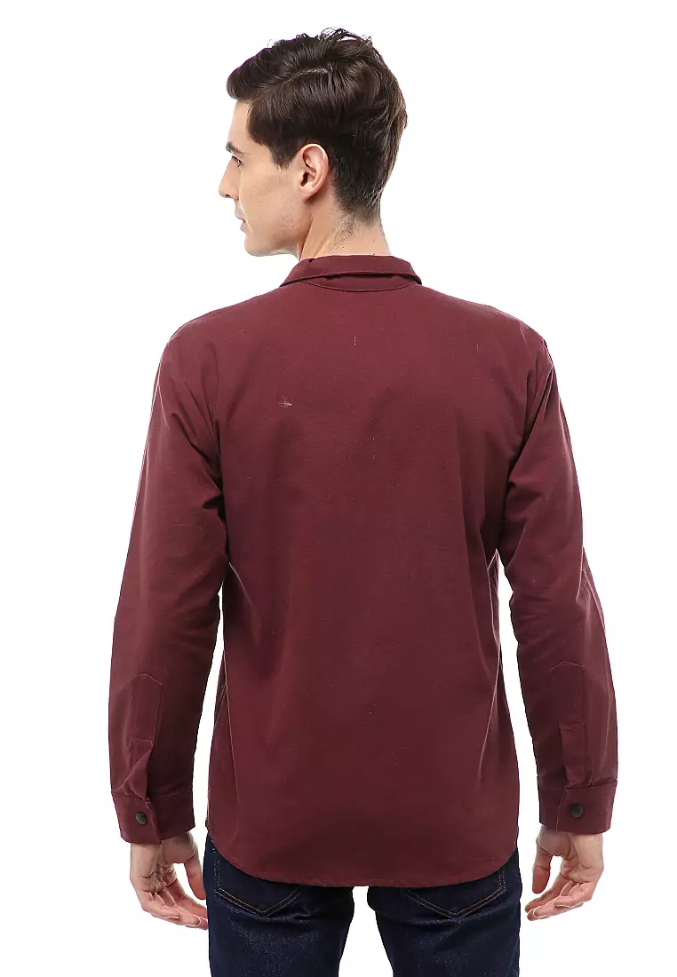 Clover Outerwear Jacket Pria Simple Design Material Canvas Suede ORIGINAL - Maroon