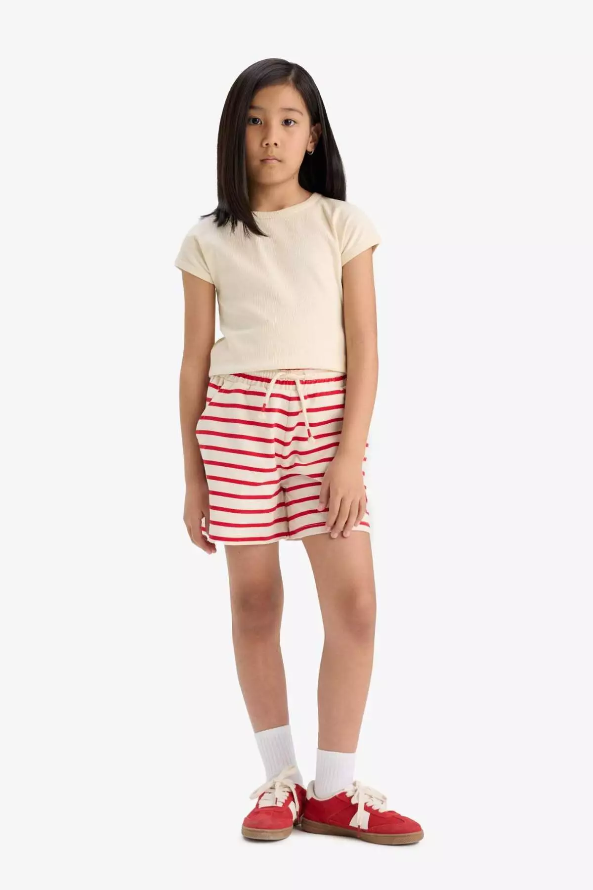 Girl's Elastic Waist Striped Shorts A2466A825Hs