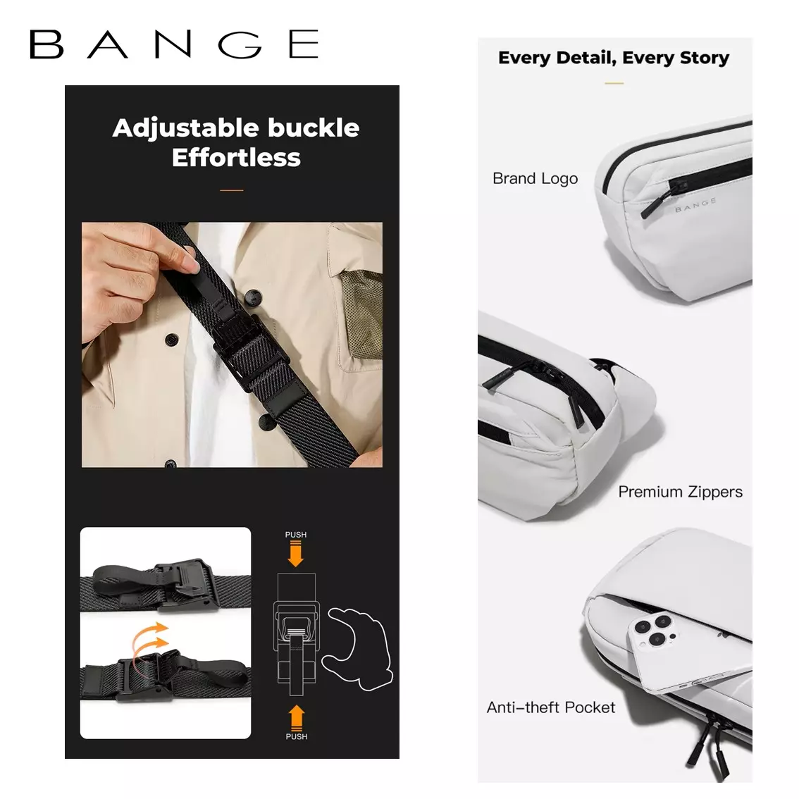 BANGE BG7851 Tas Selempang Pria Crossbody Sling Chest Waist Bag Ringan Cowok - GREY